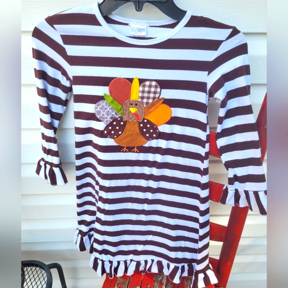 Thanksgiving Girl's Long Sleeve Dress - Size 7/8